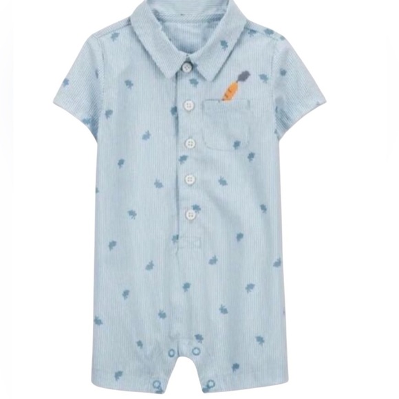 Carter's Other - Carter’s Just One You Baby Boy Blue Striped Button Bunny Romper Carrot Sz 6m
